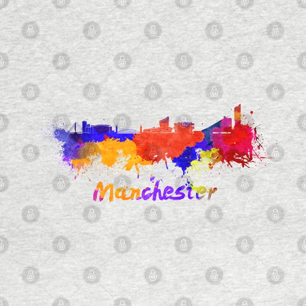 Manchester skyline in watercolor by PaulrommerArt